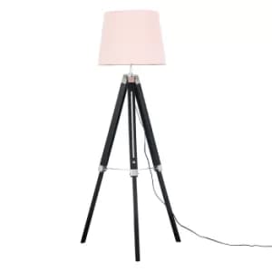 Clipper Black and Chrome Tripod Floor Lamp with Dusty Pink Aspen Shade