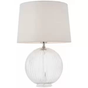 Table Lamp Clear Ribbed Glass & Vintage White Linen 40W E27 Bedside Light