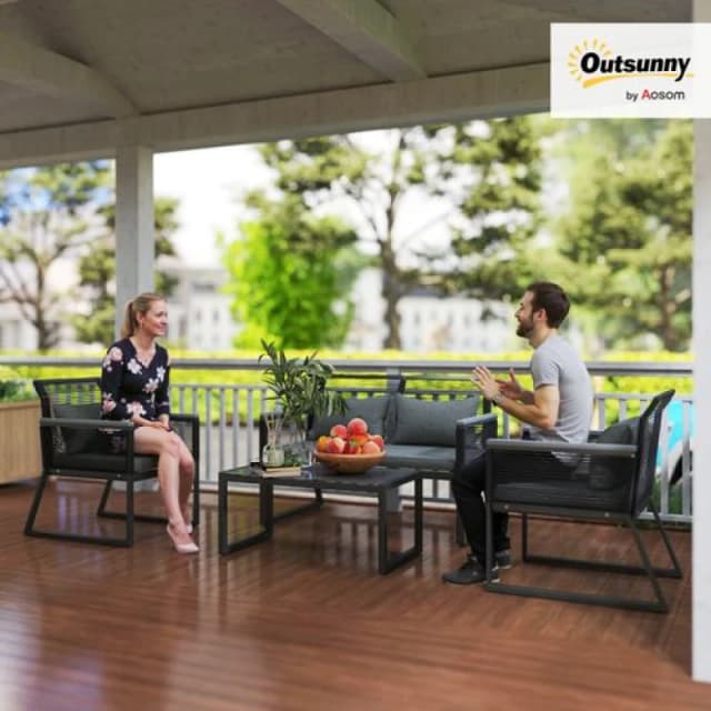 Outsunny 4 Pieces Rattan Garden Furniture Set for 4 Person - Charcoal Grey TJ Hughes 5063603023826