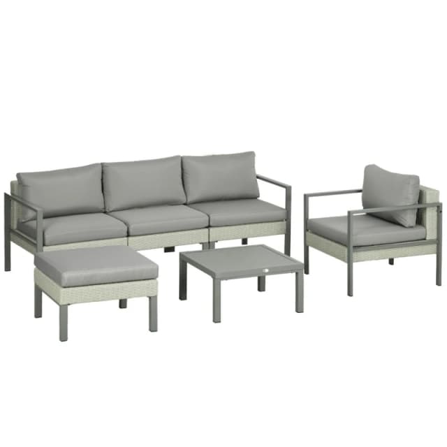 Outsunny 6 PCs Rattan Garden Furniture Set w/ Table, Cushion, Light Grey 860-332V70LG