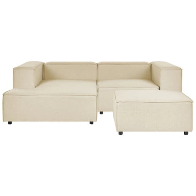 Beliani Modular Corner Sofa 2 Seater Aprica Faux Linen Beige With Ottoman Right Hand