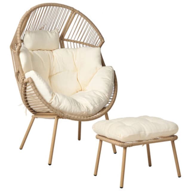 Beliani Pe Rattan Garden Chair With Footstool Natural Murano