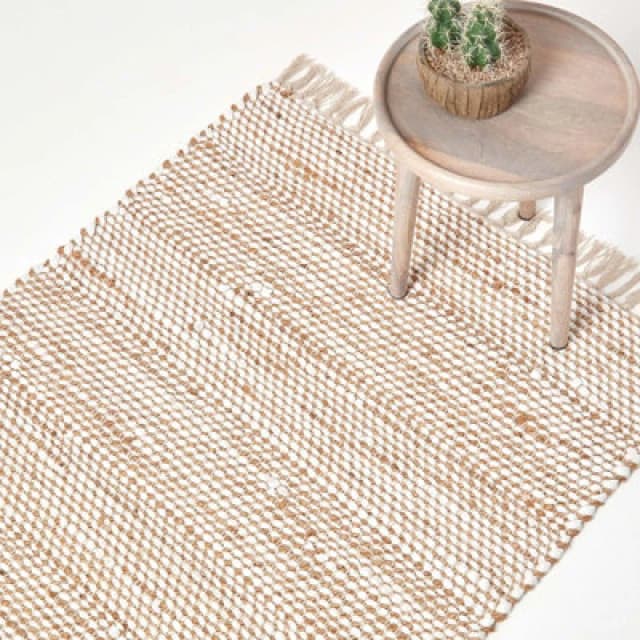 Homescapes Horizon Neutral Chevron Hemp Chindi Rug, 90 X 150 Cm
