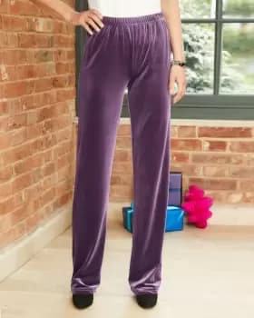 Cotton Traders Womens Irresistible Velour Straight Leg Pull-On Trousers in Purple