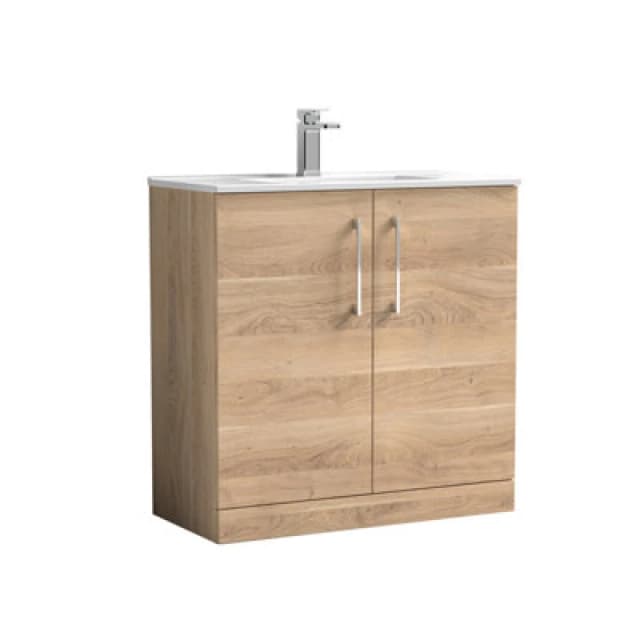 NUIE Arno Floor Standing 2-Door Vanity Unit with Basin-2 800mm Wide - Bleached Oak - Nuie ARN3005B