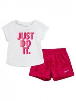 Nike Younger Girl Graphic T-Shirt And Shorts 2 Piece Set - White/Red, Purple, Size 12 Months, Women