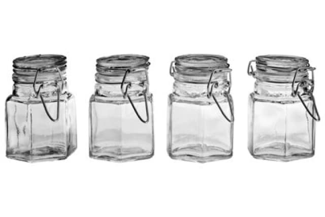 Premier Housewares Hayden Glass and Clip Top Lids Spice Jars Set of 4 Clear
