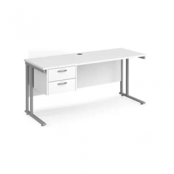 Office Desk Rectangular Desk 1600mm With Pedestal White Top With Silver Frame 600mm Depth Maestro 25 MC616P2SWH