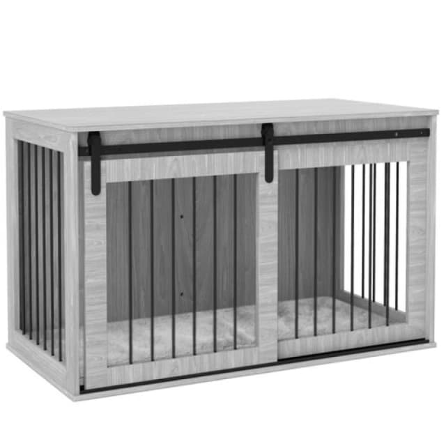 PawHut Dog Crate Furniture with Removable Cushion, for Dogs Grey