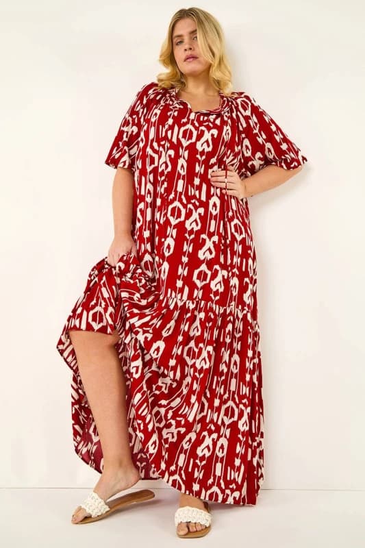 Roman Womens Curve Printed Woven Maxi Dress in Red Size: 18 Red Female 18