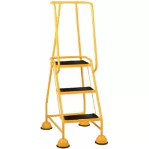 3 Tread Mobile Warehouse Steps yellow 1.43m Portable Safety Ladder & Wheels