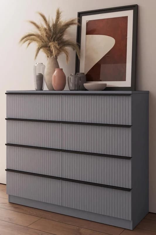 FWStyle FWStyle Dark Grey 8 Drawer Chest Of Drawers Scalloped Ripple Effect Grey One Size Unisex 5056413127273