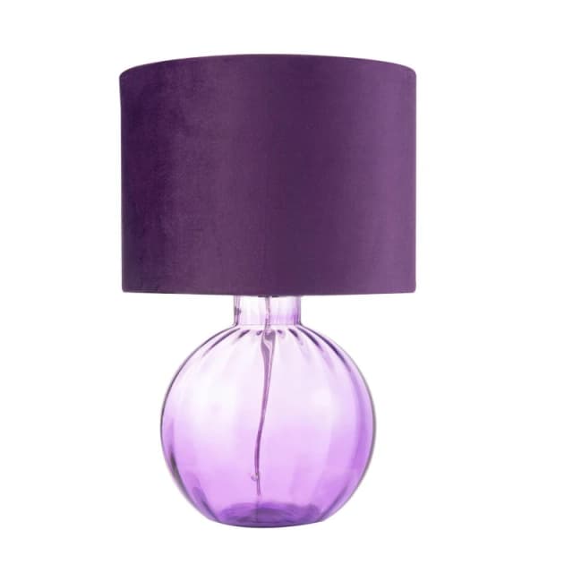 Happy Homewares Contemporary Ribbed Glass Table Lamp with Velvet Fabric Shade in Purple Purple Unisex
