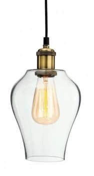 1 Light Ceiling Pendant Antique Brass, Clear Glass, E27