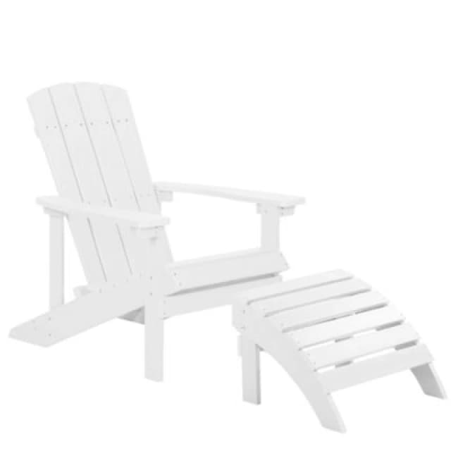 Beliani Garden Chair Adirondack With Footstool White