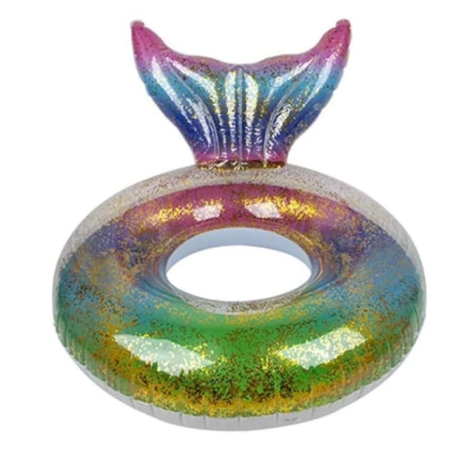 Wild n Wet Glitter Filled Rainbow Print Swim Ring With Tail Multi unisex