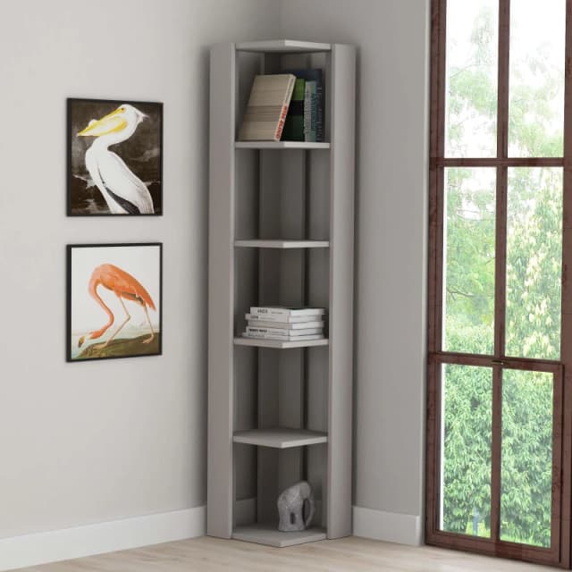 DECORTIE Decortie - Nati Modern Corner Corner Bookcase Display Unit Mocha Grey Tall 161cm - Mocha Grey M.KT.02.12396.6