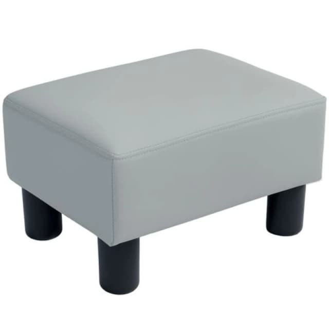 HOMCOM Footstool Ottoman Footrest PU Leather Upholstery with Plastic Legs Grey