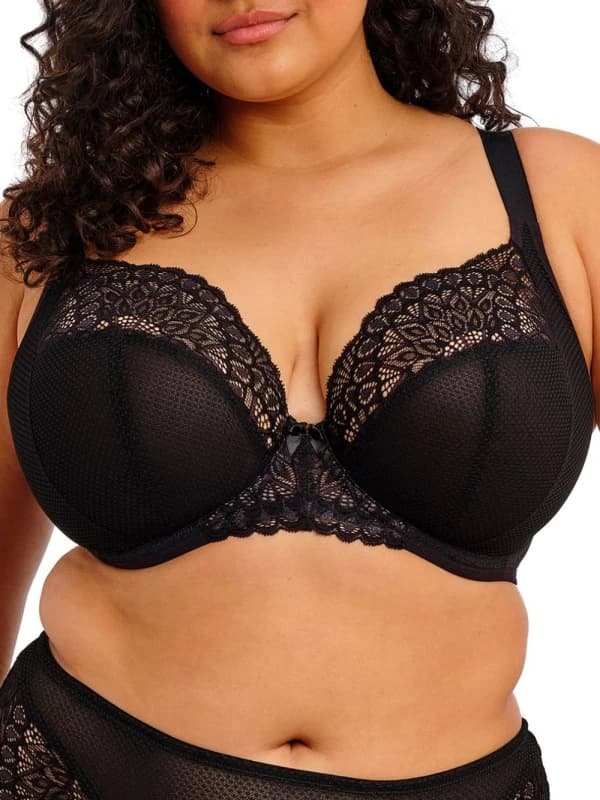 Elomi Womens Tiernie Plunge Bra in Black Size: 38DD Black Female 38DD