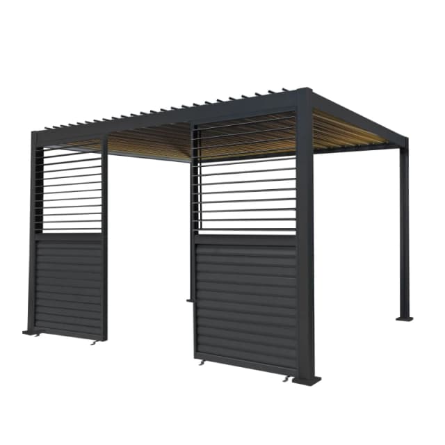 MonsterShop Metal Pergola 3M X 4M Anthracite Grey With LED Lights & 2 Side Panels