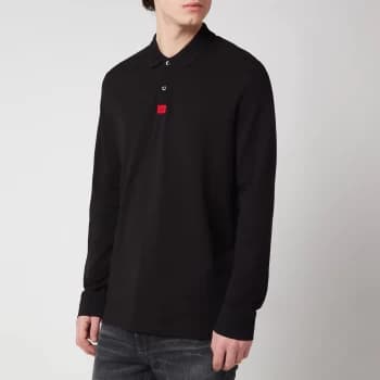 HUGO Mens Deresolo Long Sleeve Polo Shirt - Black - S
