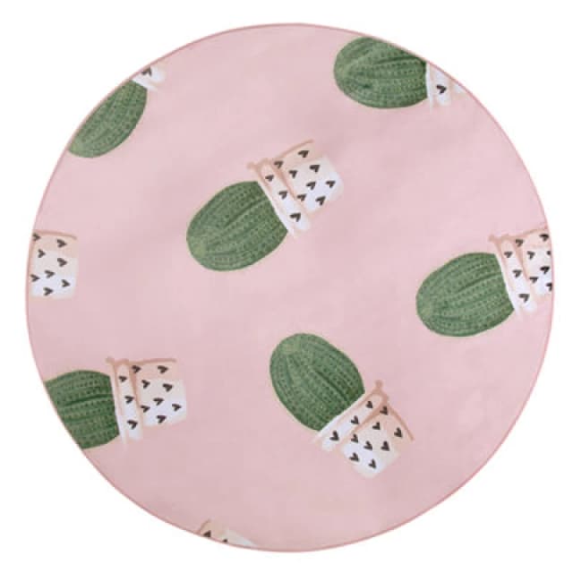 Beliani Round Area Rug Cactus Print 120 Cm Pink Eldivan