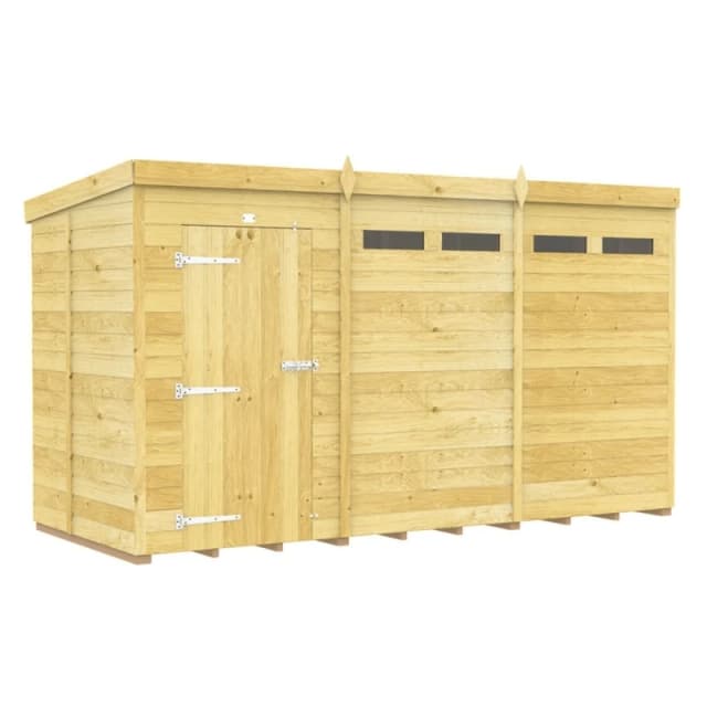 Buttercup Farm 12 x 5 Feet Pent Security Shed - Single Door - L147 x W358 x H201cm in Brown Brown Unisex