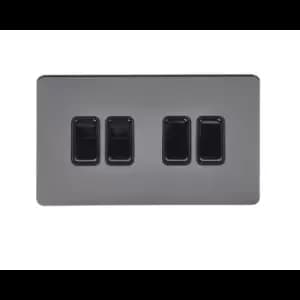 Schneider Electric Ultimate Screwless Flat Plate - 4 Gang Rocker 2 Way Light Switch, Single Pole, 16AX, GU1442BBN, Black Nickel with Black Insert