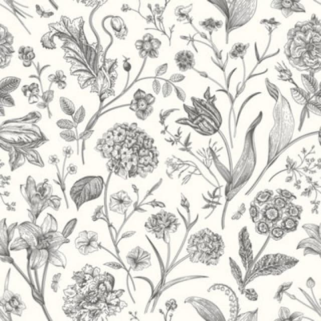 Hoopla Walls Floral Toile - Ebony 10M Wallpaper