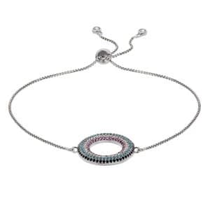 Revere Silver Colour Blue Cubic Zirconia Cut Out Bracelet