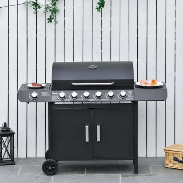 Outsunny Outsunny - 6+1 Burner Gas bbq Grill Garden Barbecue with Wheels, Cabinet - Black 5056725501303