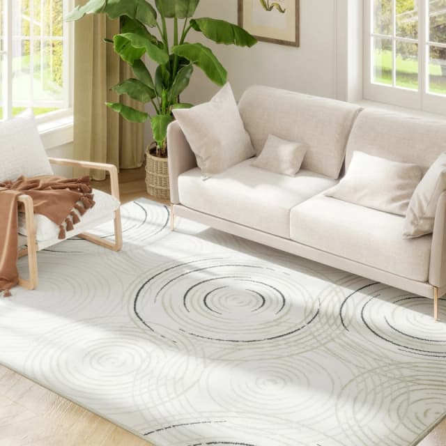 HOMCOM HOMCOM Swirl Pattern Washable Area Rug, Allergy-Friendly Floor Carpet, Cream Size: 160cm x 230cm Cream 160cm x 230cm Unisex 5063603658943