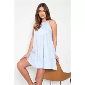 I Saw It First Baby Blue Cotton Poplin Sleeveless Tiered Smock Dress - Blue