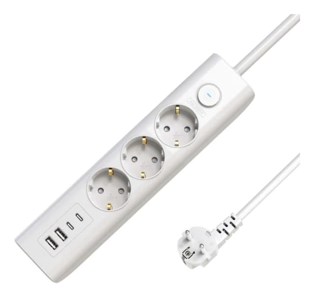 Microconnect 3-way USB Schuko Power Strip on/off switch 1.5M. White