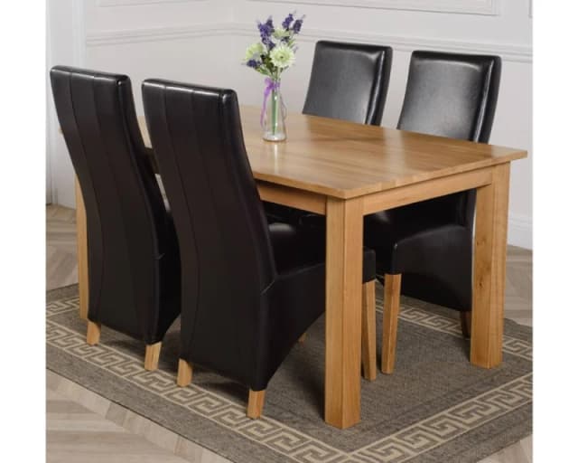 Thats Furniture Oslo 150 x 90cm Medium Oak Dining Table & 4 Lola Leather Chairs in Black Unisex 150 x 90 cm