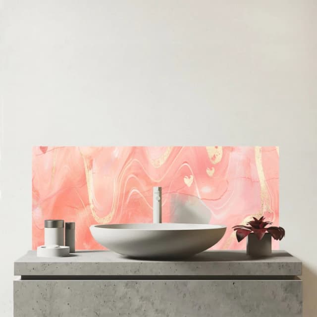Warren Reed - Designer Salmon Pink Hearts Marble Effect Glass Bathroom Splashback Pink Unisex
