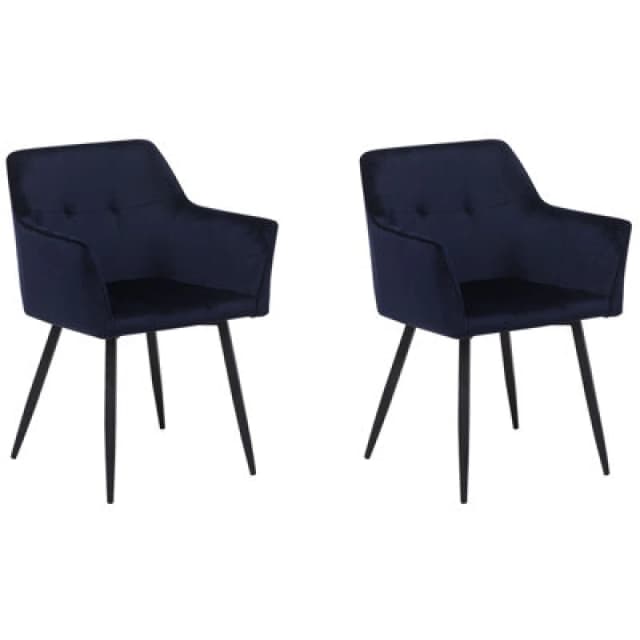 Beliani Set Of 2 Dining Chairs Jasmin Velvet Dark Blue