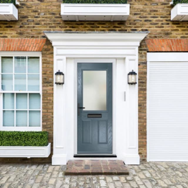 Lacerta Composite Door Lytham 7015 Grey 920mm X 2090mm Open In Right Hand Obs Glass 10 Year Guarantee - Free Delivery & Smart Lock