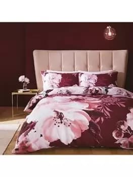 Catherine Lansfield Dramatic Floral Duvet Cover Set - Claret