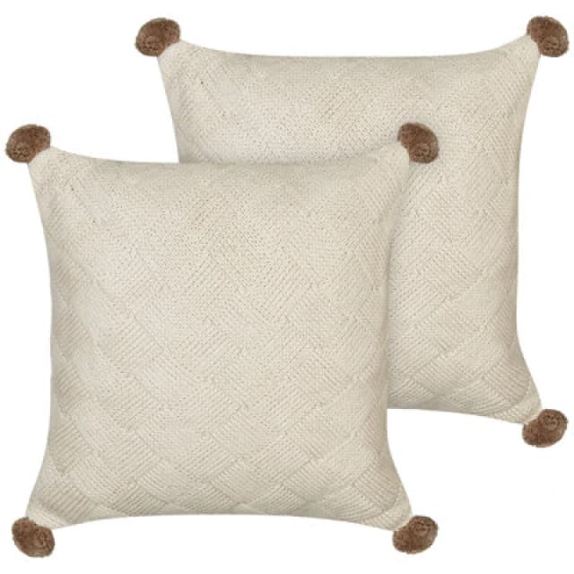 Beliani Set Of 2 Decorative Cushions Oberonia Cotton 45 X 45cm Beige Solid