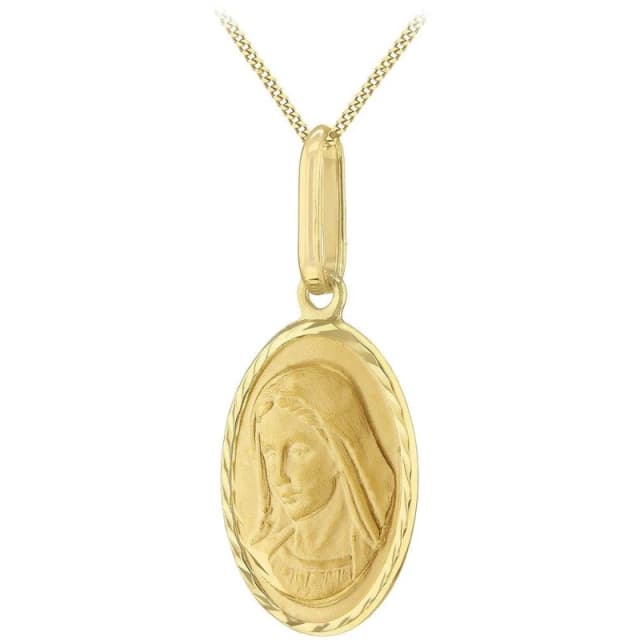 Be You 9ct Gold Holy Mary Oval Necklace Yellow Gold unisex 18in
