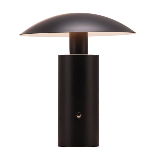 Happy Homewares Designer Flat Cone Mushroom Rechargeable & Dimmable Table Lamp in Matte Black Unisex