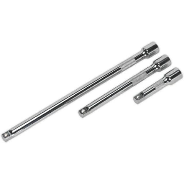 Loops 3 Piece Knurled Extension Bar Set - 3/8" Sq Drive - Spring-Ball Socket Retainer Multi
