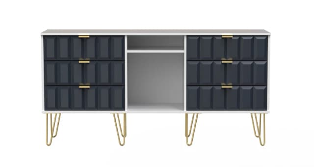 Cube Ready Assembled Matt Indigo & White Media Unit With 2 Shelves & 6 Drawers, (H)152Cm X (W)74Cm X (D)39.5Cm