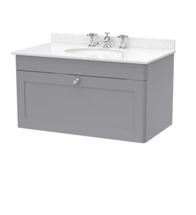 nuie 800mm Wall Hung 1 Drawer Vanity & Marble Top 3TH - Satin Grey CLC296WR3