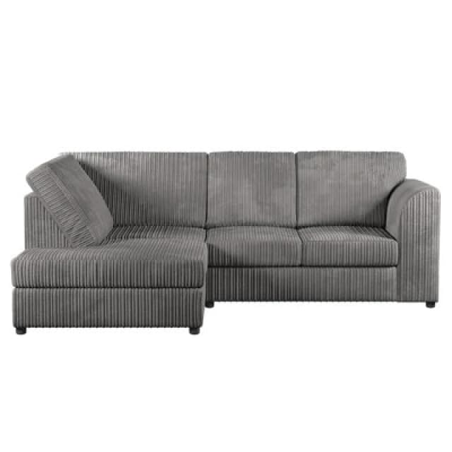 Furnishings For Less UK Luxor Grey Jumbo Cord 4 Seater Corner Sofa Left Hand Facing - Full Back