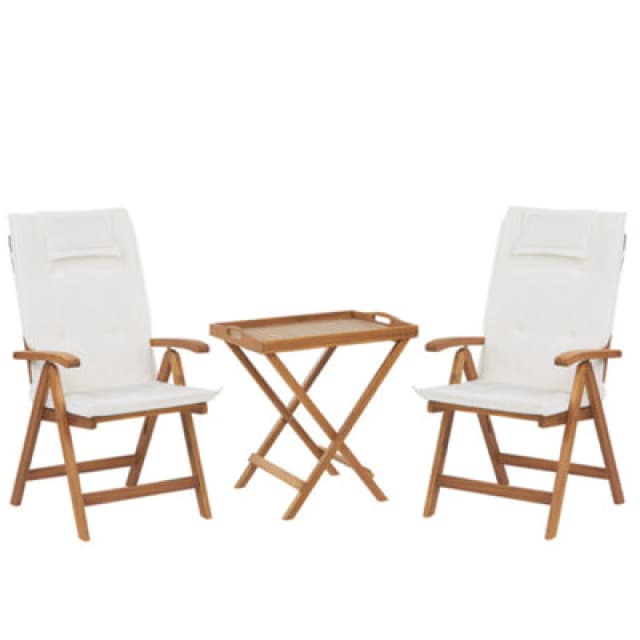 Beliani Bistro Set With Cushions Folding Java Acacia Wood Off-White