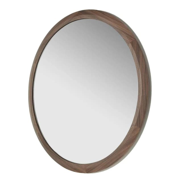 Angel Cerda Round Walnut-Coloured Wall Mirror 90cm in Walnut Walnut Unisex