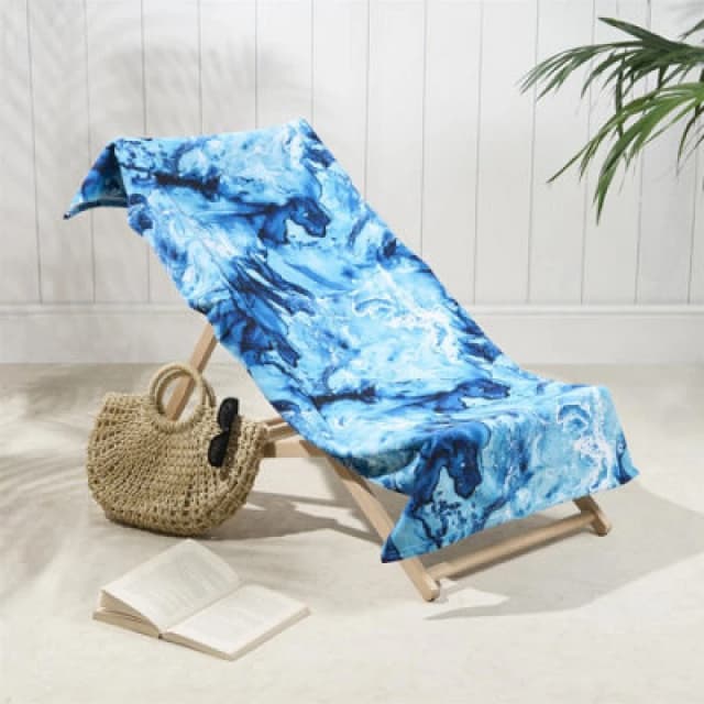 OHS OHS Marble Towel Bath Quick Dry Summer Travel Microfibre Absorbent Swim in Teal Teal One Size Unisex 5027434211494