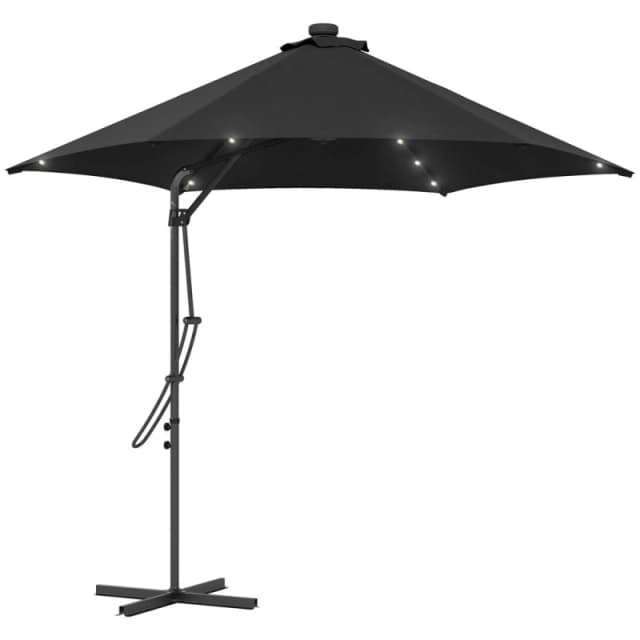 Outsunny 3(m) Cantilever Garden Parasol Umbrella with Solar LED and Cover, Black 84D-266V00BK